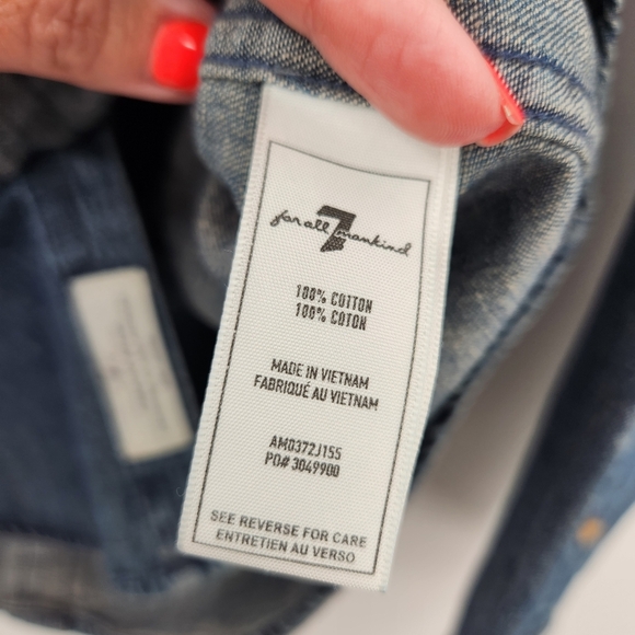 7 For All Mankind Mens Button Front Senim Shirt Size Medium NWT Pocket - Picture 6 of 8